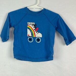 Hanna Andersson blue long sleeve rainbow rollerskate top 3-6m